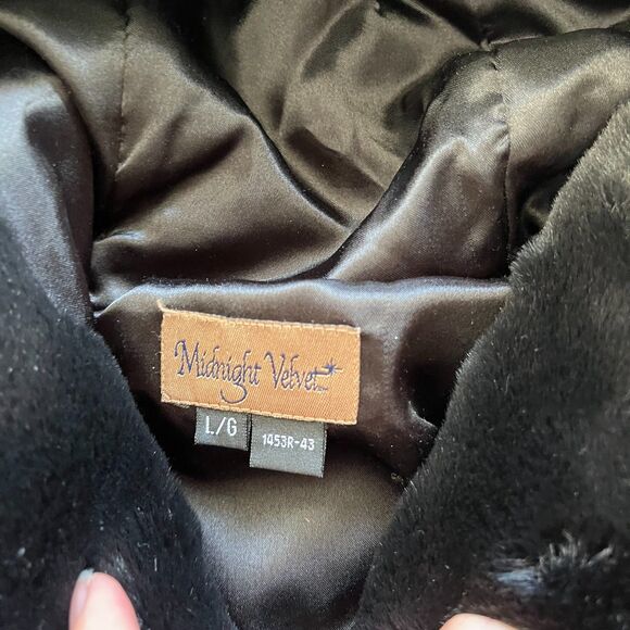 Midnight Velvet Long Coat Women Large Black Gothic Victorian Vintage Opera Hood - Picture 4 of 13